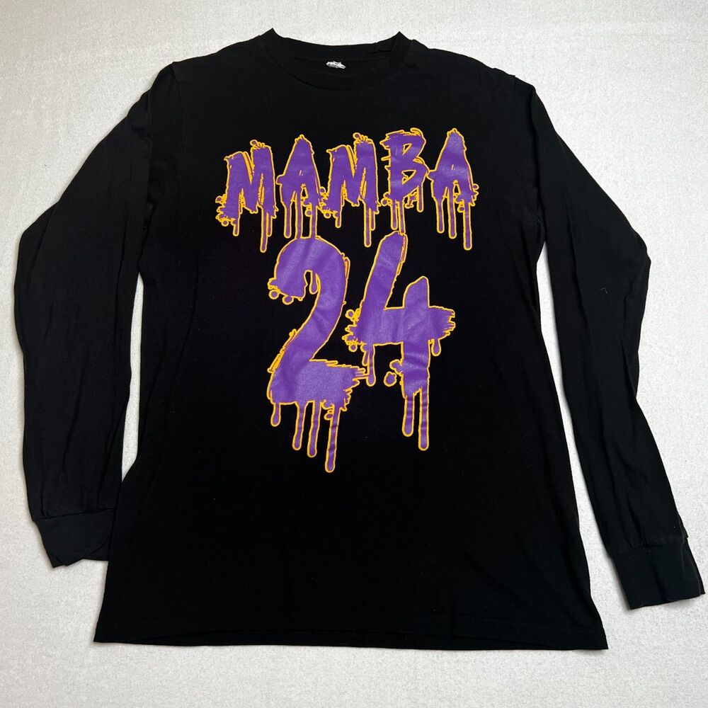 Kobe Bryant Mamba 24 Long Sleeve Shirt Mens Medium Black Purple Yellow Dripping